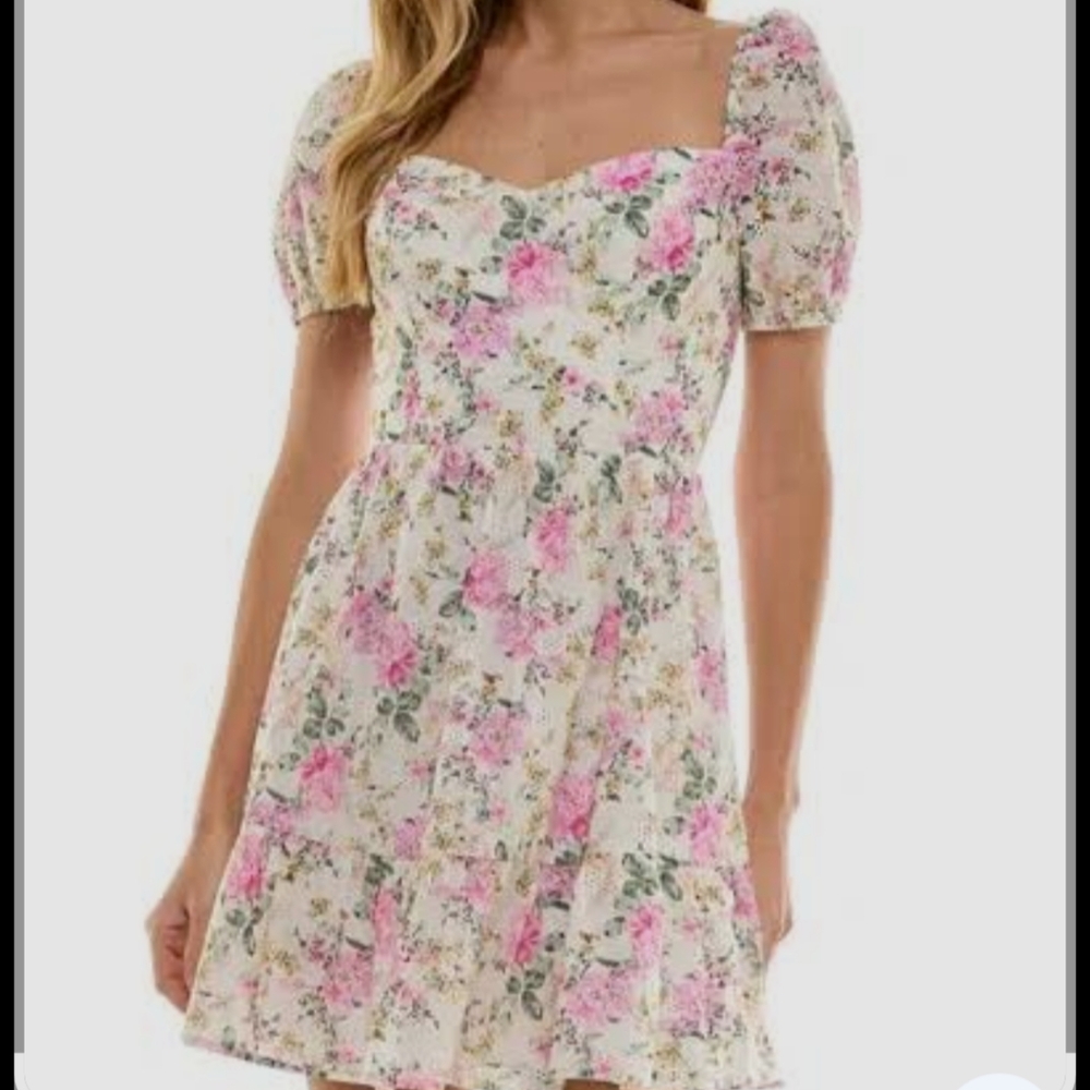 City Studio Pink Floral Eyelet Mini Dress, Size L